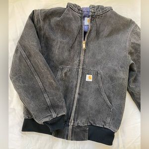 Carhartt jacket black denim hooded fleece lining size men’s small women’s medium